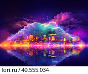 Smart city or digital cityscape IT or Internet of Things cloud computing with hologram. Created by Ai. Стоковое AI-изображение, AI-художник Ярославский Максим / Фотобанк Лори