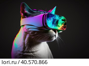 Кот в ВР очках играет дома. Стоковое AI-изображение, AI-художник Алексей Траст / Фотобанк Лори