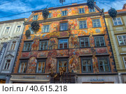 Duke court baroque building facade  in downtown on Herrengasse street. Graz is the capital of federal state of Styria and second largest city in Austria. (2018 год). Редакционное фото, фотограф Анна Кривицкая / Фотобанк Лори