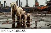 Polar bear survival in Arctic - pollution problems. Generative AI. Стоковое AI-изображение, AI-художник Ирина Ручушкина / Фотобанк Лори
