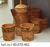 Jugs of birch bark. Стоковое фото, фотограф Анна Кривицкая / Фотобанк Лори