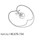 Half an apple with pits ripe fruit food harvest vegetable garden doodle linear cartoon coloring. Стоковая иллюстрация, иллюстратор Вахминцева Ольга / Фотобанк Лори