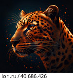 Portrait of a leopard in neon style on a dark background. Стоковое AI-изображение, AI-художник Ярославский Максим / Фотобанк Лори