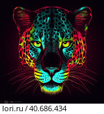 Portrait of a leopard in neon style on a dark background. Стоковое AI-изображение, AI-художник Ярославский Максим / Фотобанк Лори