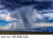 Thunderhead cloud produces rain shower over semi-desert grassland prairie. Стоковое фото, фотограф Анна Кривицкая / Фотобанк Лори