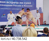 На сцене в Лужниках борцы сумо (2019 год). Редакционное фото, фотограф Сергей Никифоров-Гордеев / Фотобанк Лори