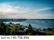 Стрелка - где Ока впадает в Волгу (2021 год). Стоковое фото, фотограф Илья Старков / Фотобанк Лори