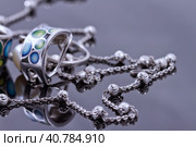 Silver jewelry with colored enamel and silver chain. Стоковое фото, фотограф Сергей Сергеев / Фотобанк Лори