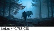 A norse scandinavian god Vidar standing in the woods with a horse. Generative AI image. Стоковое AI-изображение, AI-художник Сергей Старуш / Фотобанк Лори