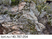 Natural cave in sandstone rock, former bank of Gauja river. Carved wall in Gutmanis cave in Sigulda, Latvia. (2016 год). Редакционное фото, фотограф Анна Кривицкая / Фотобанк Лори