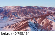 Горный Алтай зимой: Теректинский хребет. Вид с воздуха. Altai mountains in winter: Terektinsky ridge. Aerial view. Стоковое видео, видеограф Евгений Романов / Фотобанк Лори