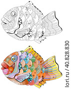 Cute doodle Taiyaki fish bread element. Isolated on white background. Colored and outline set. Стоковая иллюстрация, иллюстратор Наталья Андрейченко / Фотобанк Лори