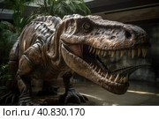 Dinosaur Tyrannosaurus Rex in the paleontological museum, AI Generated. Стоковое AI-изображение, AI-художник Станислав Тарко / Фотобанк Лори