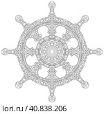 Dharma Wheel or dharmachakra, theach and walk to the path of Nirvana. For coloring. Стоковая иллюстрация, иллюстратор Наталья Андрейченко / Фотобанк Лори