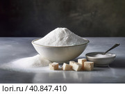 Brown, white cane sugar cubes and sugar substitute,sweetener. Generative AI. Стоковое AI-изображение, AI-художник Ирина Ручушкина / Фотобанк Лори