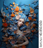 Mystical Fusion: Paper Sculptures in the Style of Tanya Shatseva and Viktor Vasnetsov, Inspired by Kokai Sy and Jessica Drossin. Azure and Amber Tones with Lively Naturalistic Colors. Стоковая иллюстрация, иллюстратор Konstantin Plotnikov / Фотобанк Лори