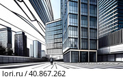 City with modern office buldings. Стоковое AI-изображение, AI-художник Роман Сигаев / Фотобанк Лори