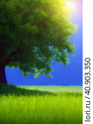 Superb minimalism lonely tree on landscape summer. Стоковое AI-изображение, AI-художник Евгений Ткачёв / Фотобанк Лори