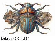 Scarab beetle, watercolor style, Generative AI. Стоковое AI-изображение, AI-художник Анна Кривицкая / Фотобанк Лори