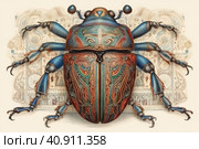 Scarab beetle, watercolor style, Generative AI. Стоковое AI-изображение, AI-художник Анна Кривицкая / Фотобанк Лори