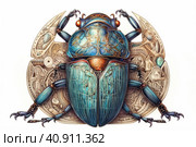 Scarab beetle, watercolor style, Generative AI. Стоковое AI-изображение, AI-художник Анна Кривицкая / Фотобанк Лори
