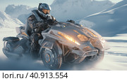 Futuristic snowmobile in the Arctic snows. Generative AI. Стоковое AI-изображение, AI-художник Ирина Ручушкина / Фотобанк Лори
