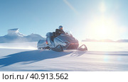 Futuristic snowmobile in the Arctic snows. Generative AI. Стоковое AI-изображение, AI-художник Ирина Ручушкина / Фотобанк Лори