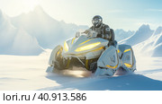 Futuristic snowmobile in the Arctic snows. Generative AI. Стоковое AI-изображение, AI-художник Ирина Ручушкина / Фотобанк Лори