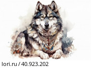 Malamute portrait on white background, watercolor style, Generative AI. Стоковое AI-изображение, AI-художник Анна Кривицкая / Фотобанк Лори