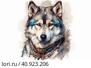 Malamute portrait on white background, watercolor style, Generative AI. Стоковое AI-изображение, AI-художник Анна Кривицкая / Фотобанк Лори
