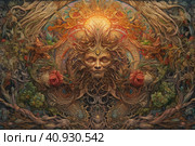 Image of the ancient Slavic pagan god of the sun Yarilo, watercolor style, Generative AI. Стоковое AI-изображение, AI-художник Анна Кривицкая / Фотобанк Лори