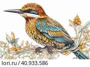 Drawing of a bee-eater on a white background, watercolor style, Generative AI. Стоковое AI-изображение, AI-художник Анна Кривицкая / Фотобанк Лори