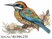 Golden bee-eater or bee-eater on a light background, watercolor style, Generative AI. Стоковое AI-изображение, AI-художник Анна Кривицкая / Фотобанк Лори