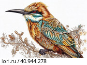 Golden bee-eater or bee-eater on a light background, watercolor style, Generative AI. Стоковое AI-изображение, AI-художник Анна Кривицкая / Фотобанк Лори