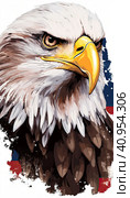 Bald American eagle on the background of the US flag. Стоковое AI-изображение, AI-художник Ярославский Максим / Фотобанк Лори