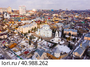 View from drone of Alekseev-Akatov Convent in old town of Voronezh. Стоковое фото, фотограф Яков Филимонов / Фотобанк Лори