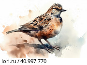 Lark on a white background, watercolor style, Generative AI. Стоковое AI-изображение, AI-художник Анна Кривицкая / Фотобанк Лори
