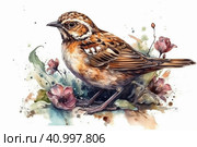Lark on a white background, watercolor style, Generative AI. Стоковое AI-изображение, AI-художник Анна Кривицкая / Фотобанк Лори