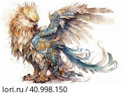 Fairy griffin on a white background, watercolor style, Generative AI. Стоковое AI-изображение, AI-художник Анна Кривицкая / Фотобанк Лори