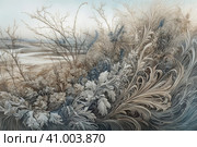 Beautiful landscape with hills and feather grass, watercolor style, Generative AI. Стоковое AI-изображение, AI-художник Анна Кривицкая / Фотобанк Лори