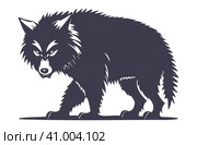 Wild animal wolverine. Graphic monochrome logo. Emblem or label. Стоковая иллюстрация, иллюстратор GAlexS / Фотобанк Лори