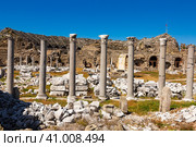 Ruins of ancient Roman theater in city of Side, Turkey. Стоковое фото, фотограф Яков Филимонов / Фотобанк Лори
