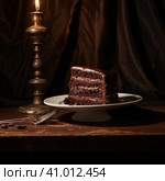 Layered Delight: Meticulously Crafted Chocolate Cake Slice – Inspired by Edward Weston. Стоковое фото, фотограф Konstantin Plotnikov / Фотобанк Лори