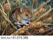 Field mouse among the grass, watercolor style, Generative AI. Стоковое AI-изображение, AI-художник Анна Кривицкая / Фотобанк Лори