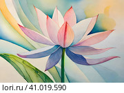 Watercolor painting style lotus flower close-up. Стоковое AI-изображение, AI-художник Роман Сигаев / Фотобанк Лори