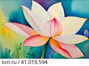 Watercolor painting style white lotus flower. Стоковое AI-изображение, AI-художник Роман Сигаев / Фотобанк Лори