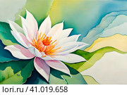 Watercolor painting style lotus flower. Стоковое AI-изображение, AI-художник Роман Сигаев / Фотобанк Лори