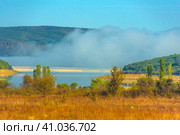 Fog over the reservoir, Bakhchisaray district, Crimea (2020 год). Стоковое фото, фотограф Анна Кривицкая / Фотобанк Лори