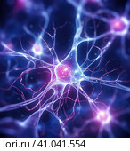 Neurons in the brain. Стоковое AI-изображение, AI-художник Кирилл Черезов / Фотобанк Лори