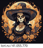 la catrina jovial skeleton death goddess dnd. Generative AI. Стоковое AI-изображение, AI-художник Ирина Ручушкина / Фотобанк Лори